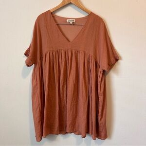 Listicle Women's Terracotta V-Neck Flowy Babydoll Dress